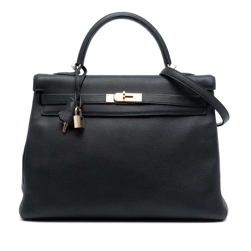 Hermès Togo Kelly II Retourne 35 Black Leather Good condition - Front View