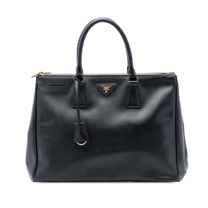 Prada Medium Saffiano Lux Galleria Double Zip Satchel Black Leather Good condition - Front View