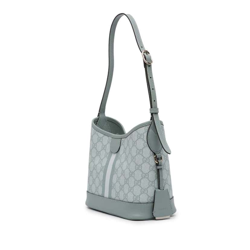 Gucci Small GG Supreme Ophidia Shoulder Bag Blue Canvas Very good condition - Back View