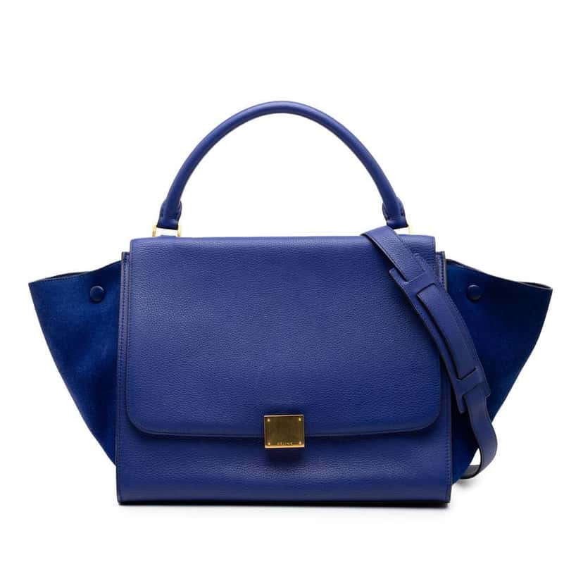 Celine Medium Calfskin and Suede Trapeze Satchel Blue Leather Good condition - Front View