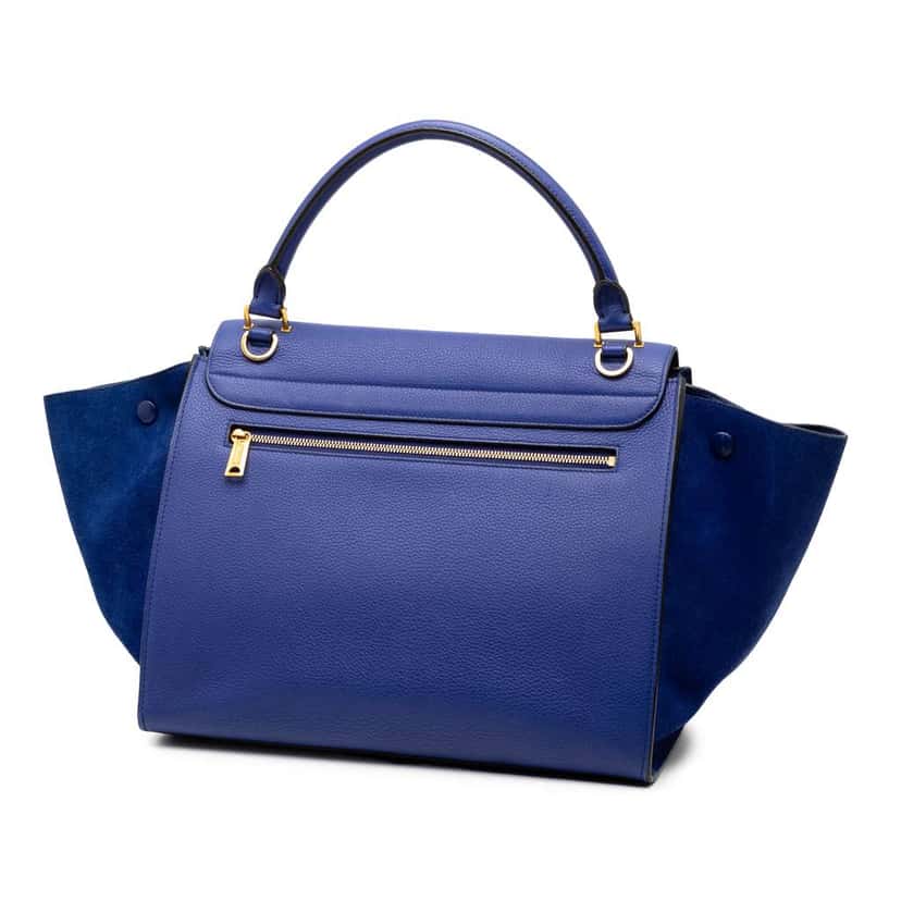 Celine Medium Calfskin and Suede Trapeze Satchel Blue Leather Good condition - Back View