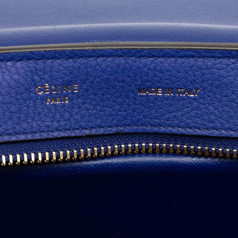 Celine Medium Calfskin and Suede Trapeze Satchel Blue Leather Good condition - Box View