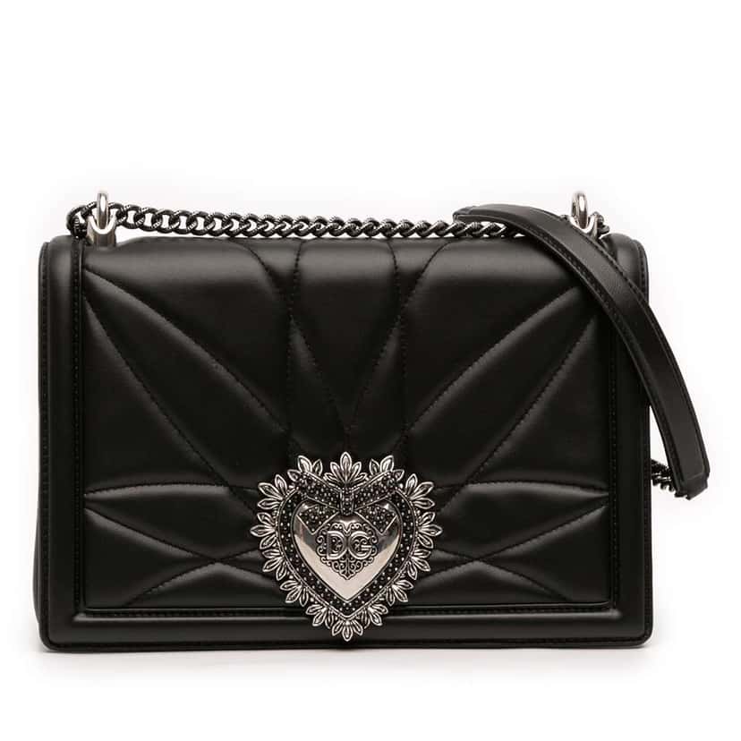 Dolce & Gabbana Large Quilted Nappa Devotion Crossbody Black Leather Good condition - Front View