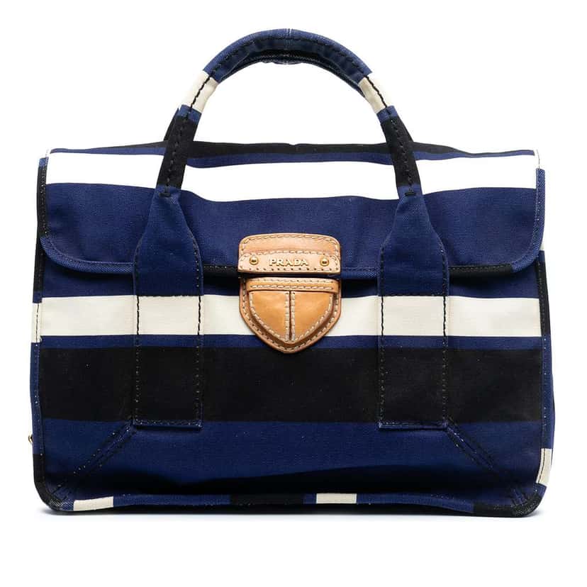 Prada Canvas Canapa Pattina Satchel Blue Canvas Very good condition - Front View