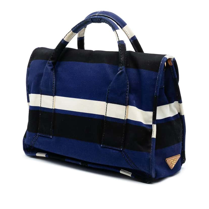 Prada Canvas Canapa Pattina Satchel Blue Canvas Very good condition - Back View