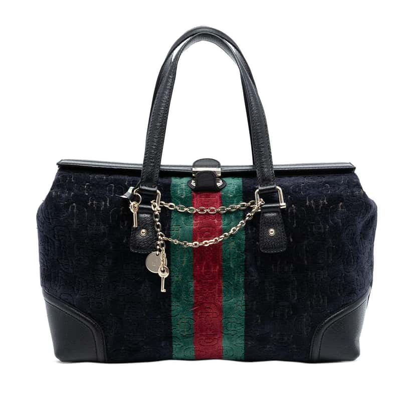 Gucci Horsebit Velvet Web Treasure Boston Bag Black Velvet Good condition - Front View