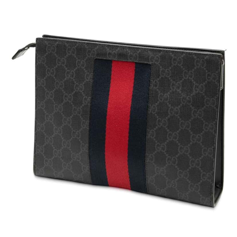 Gucci GG Supreme Web Clutch Black Canvas Good condition - Back View
