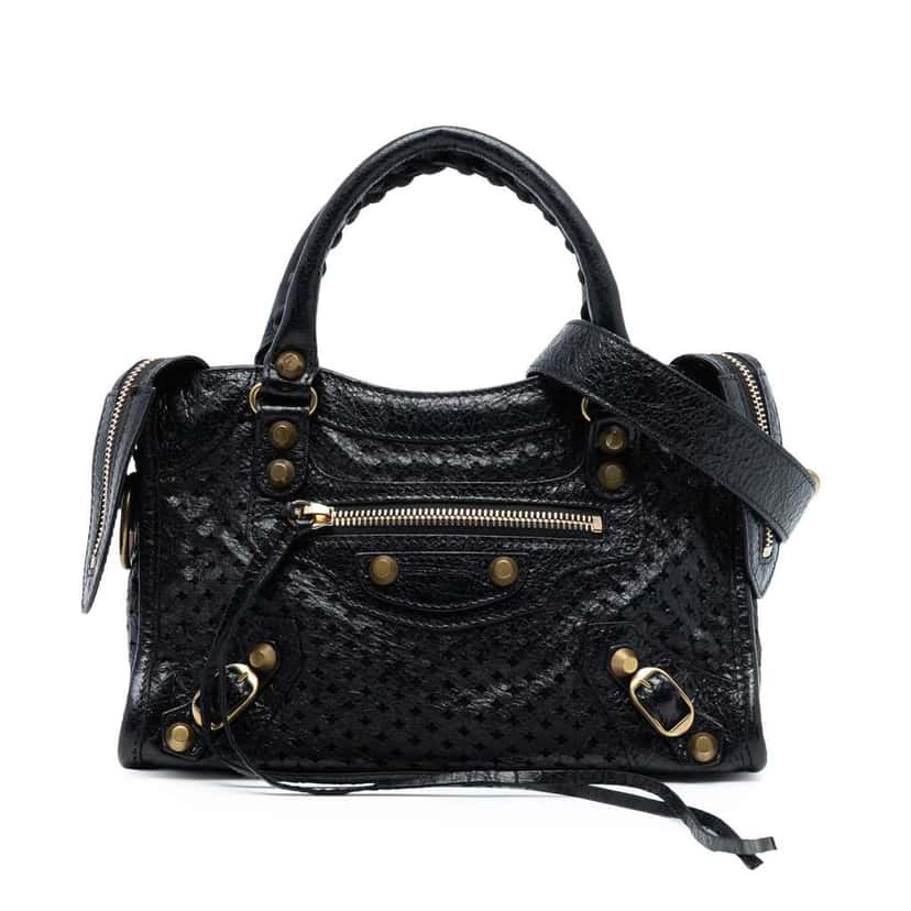 Balenciaga Mini Lambskin Motocross Stadio Laser Cut Cross Classic City Satchel Black Leather Good condition - Front View