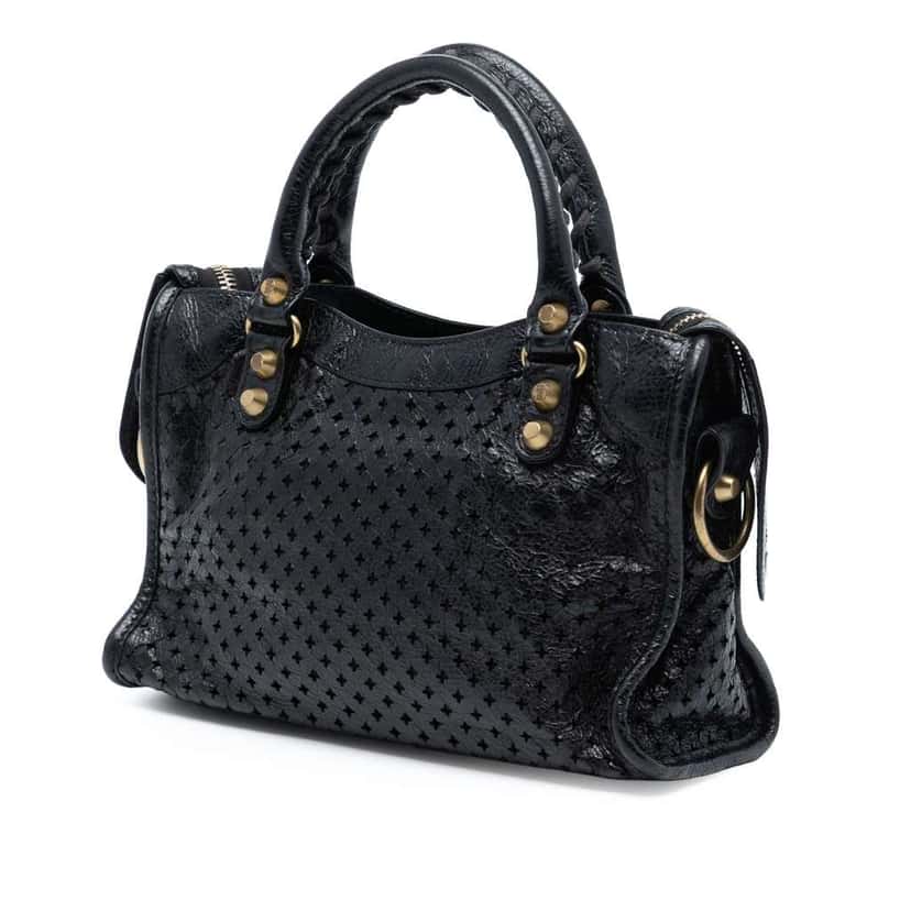 Balenciaga Mini Lambskin Motocross Stadio Laser Cut Cross Classic City Satchel Black Leather Good condition - Back View