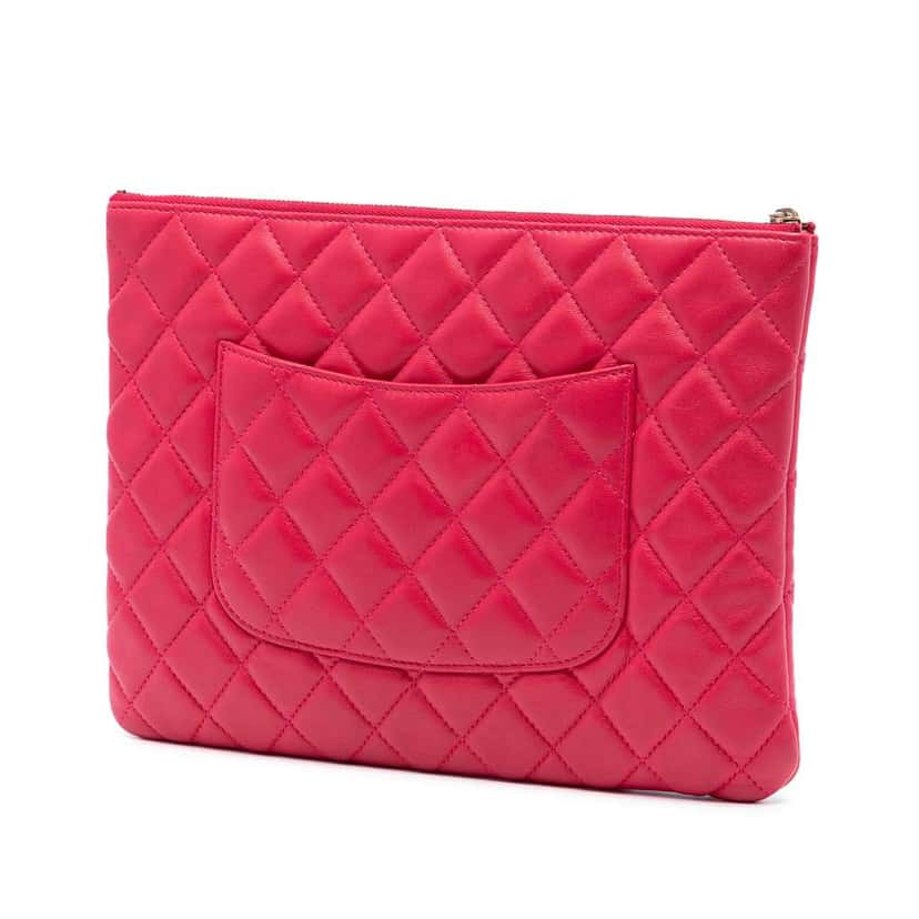 Chanel Medium Quilted Lambskin O Case Clutch Pink Leather Very good condition - Back View