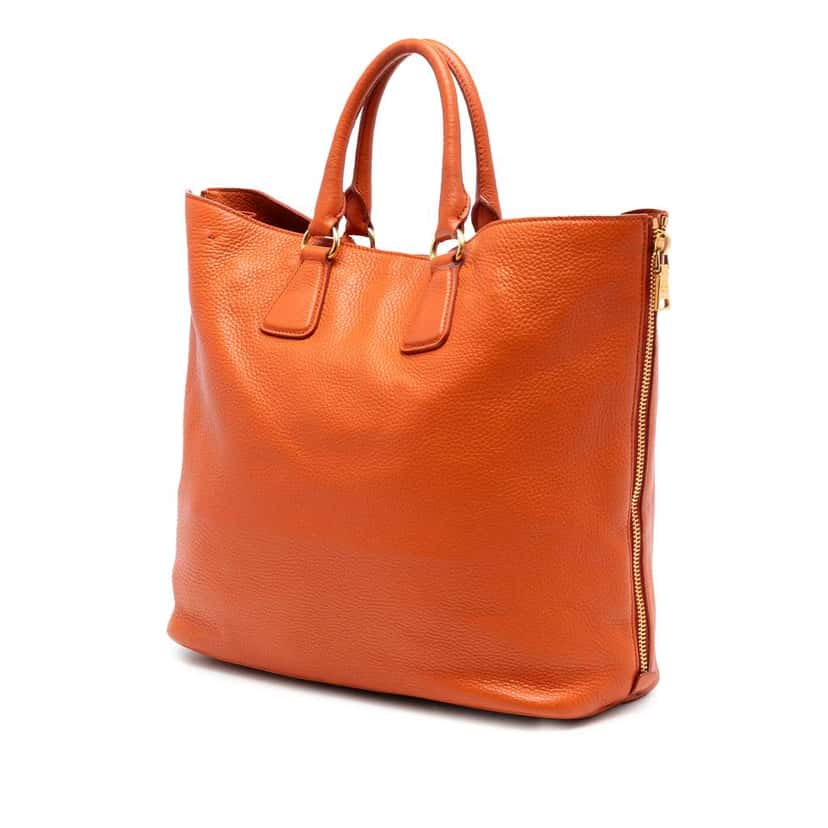Prada Vitello Daino Side Zip Convertible Tote Orange Leather Good condition - Back View