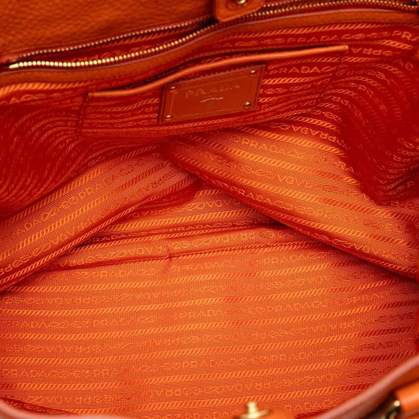 Prada Vitello Daino Side Zip Convertible Tote Orange Leather Good condition - Model View