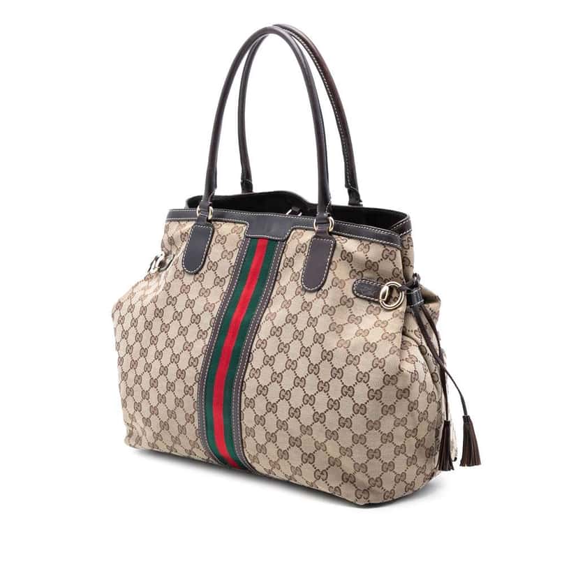 Gucci GG Canvas Web Tassel Tote Brown Canvas Good condition - Back View