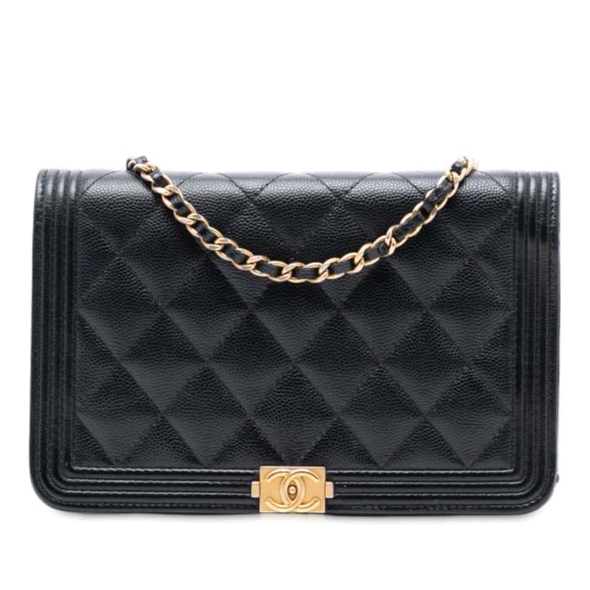 Chanel Quilted Caviar Boy Wallet on Chain Black Leather Good condition - Front View