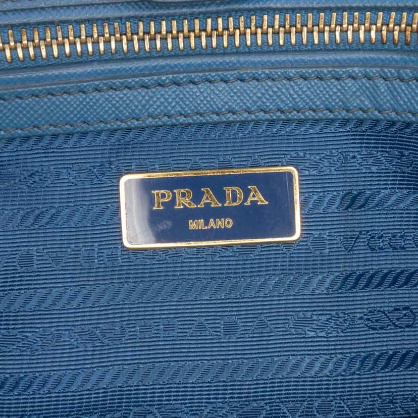 Prada Medium Saffiano Lux Galleria Satchel Blue Leather Good condition - Box View