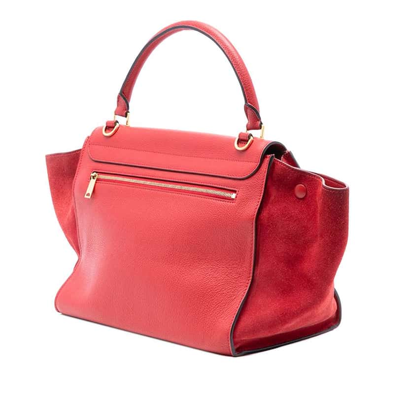 Celine Medium Leather Trapeze Satchel Red Leather Good condition - Back View