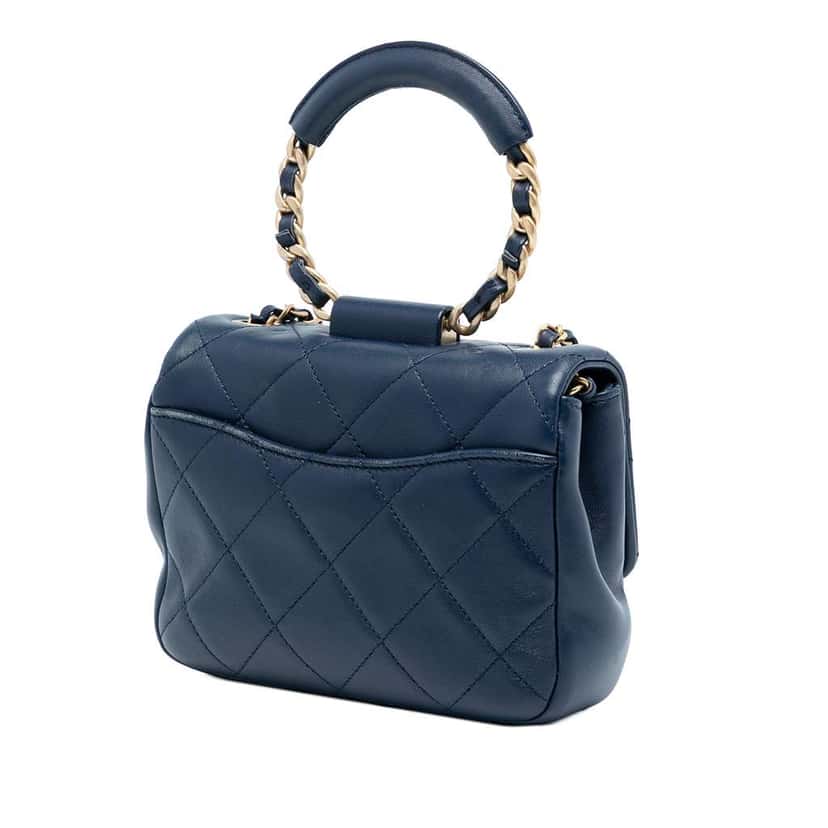 Chanel Mini Quilted Lambskin In The Loop Flap Blue Leather Good condition - Back View