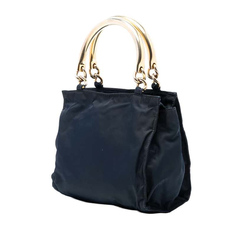 Prada Tessuto Metal Handle Bag Blue Very good condition - Back View