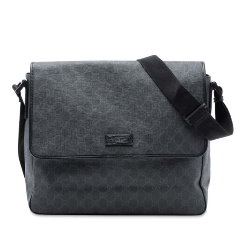 Gucci GG Supreme Flap Messenger Bag Grey Canvas Good condition - Front View