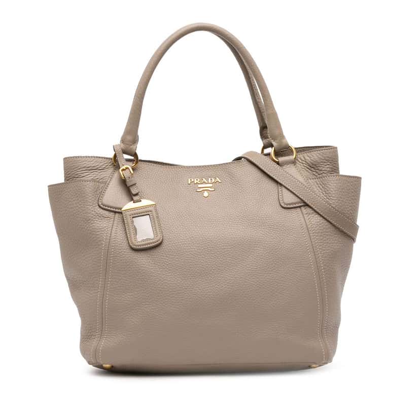 Prada Vitello Daino Side Pocket Convertible Tote Grey Leather Good condition - Front View