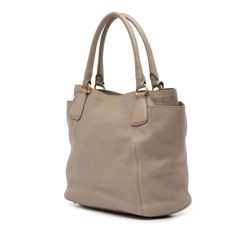 Prada Vitello Daino Side Pocket Convertible Tote Grey Leather Good condition - Back View