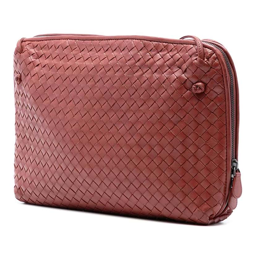 Bottega Veneta Large Nappa Intrecciato Nodini Crossbody Red Leather Good condition - Back View