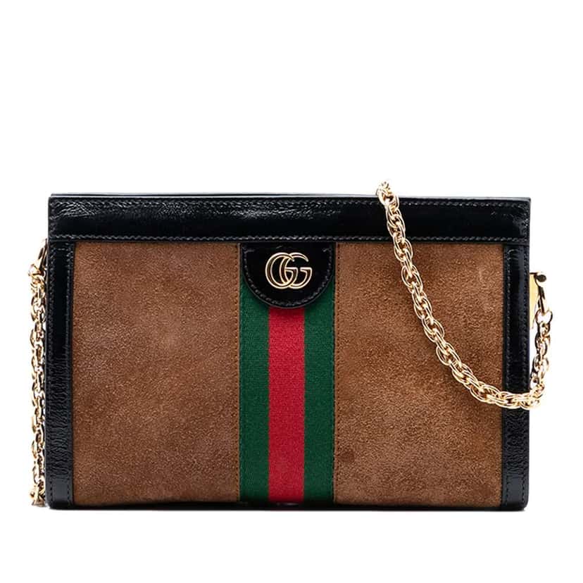 Gucci Small Suede Ophidia Chain Crossbody Brown Leather Good condition - Front View