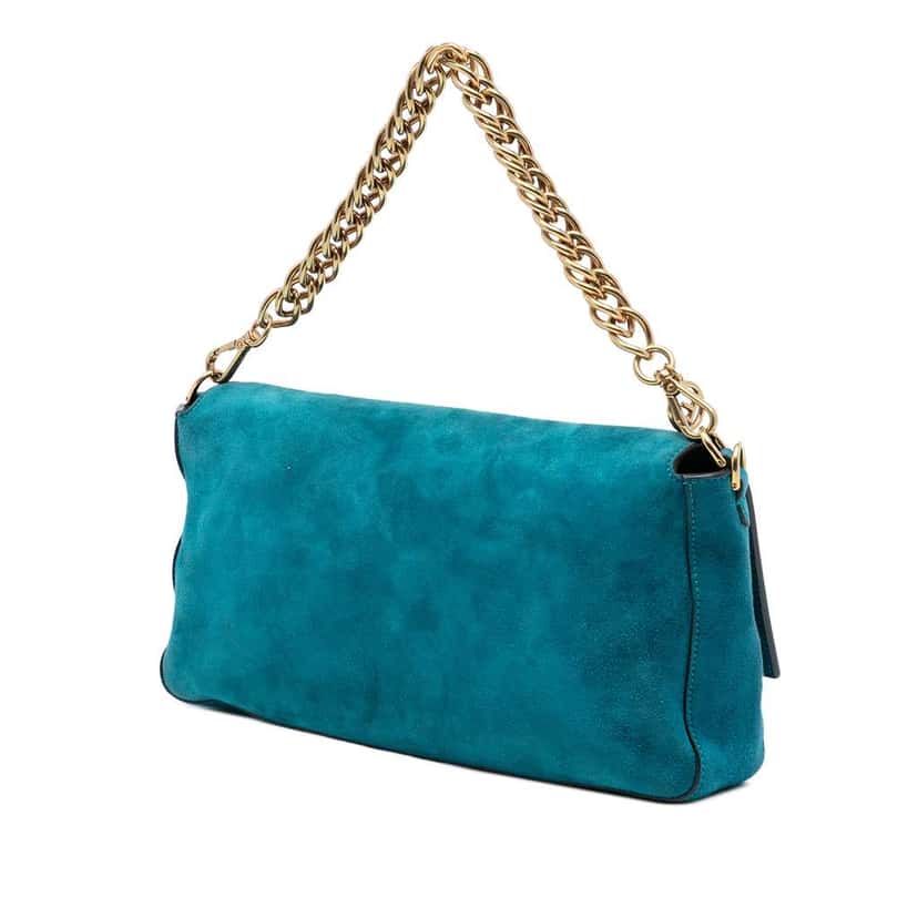 Fendi Large Suede Chamois Baguette Satchel Blue Leather Very good condition - Back View