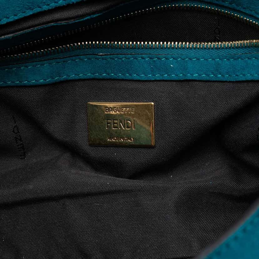 Fendi Large Suede Chamois Baguette Satchel Blue Leather Very good condition - Box View
