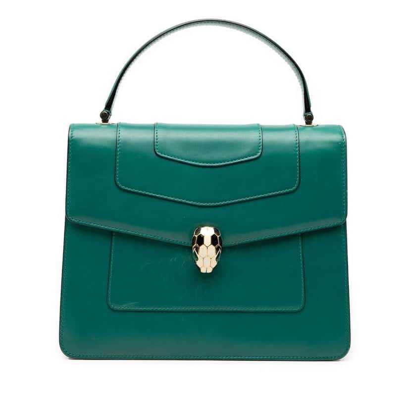 Bvlgari Small Calfskin Serpenti Forever Top Handle Bag Green Leather Good condition - Front View