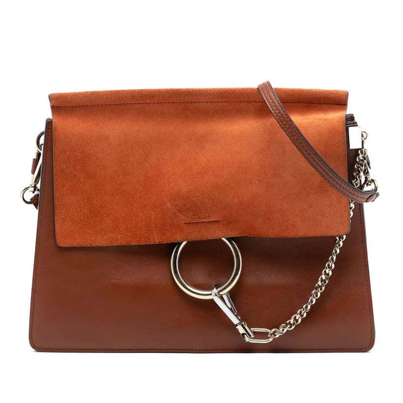 Chloé Medium Calfskin and Suede Faye Crossbody Brown Leather Good condition - Front View
