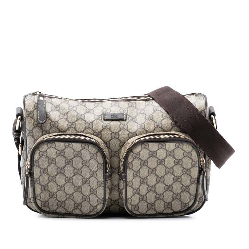 Gucci GG Supreme Double Pocket Crossbody Brown Canvas Good condition - Front View