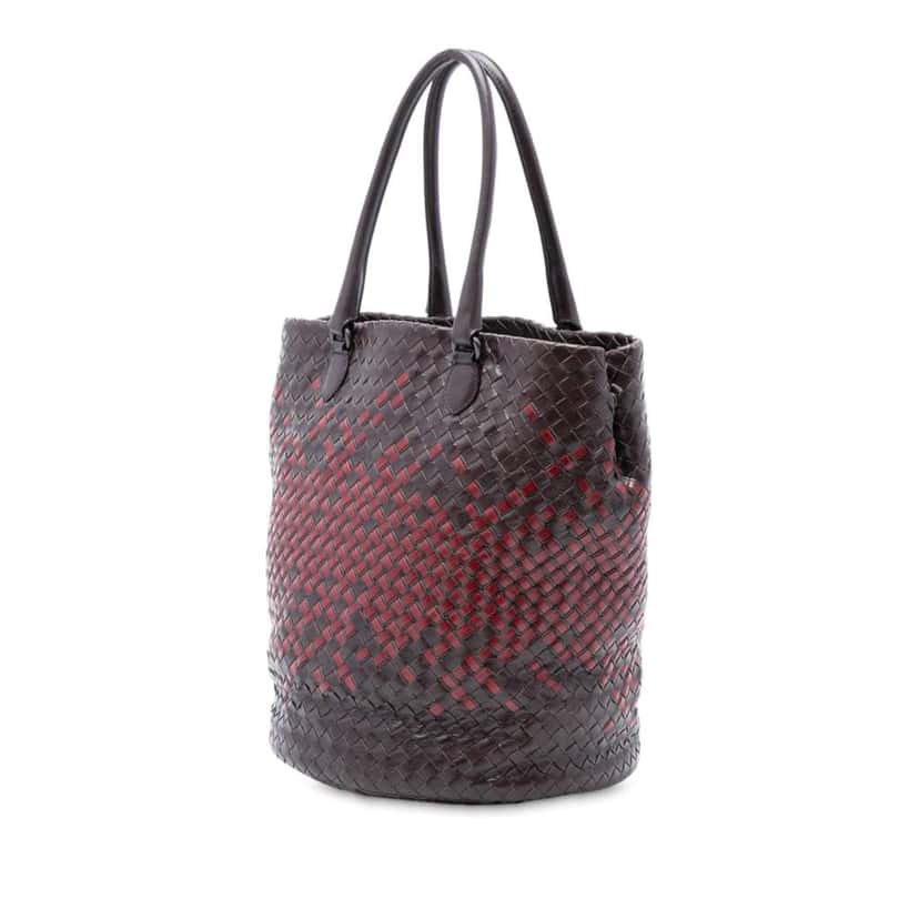 Bottega Veneta Bicolor Nappa Intrecciato Bucket Bag Brown Leather Good condition - Back View