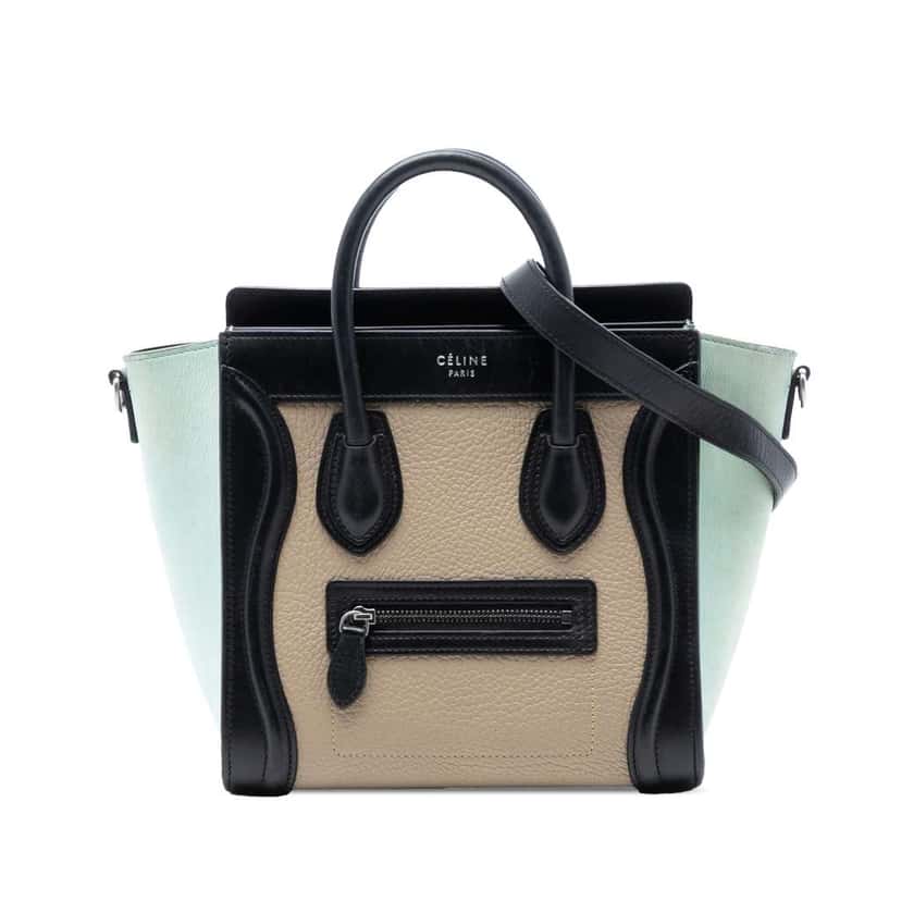 Celine Nano Tricolor Nubuck and Drummed Calfskin Luggage Tote Brown Leather Good condition - Front View