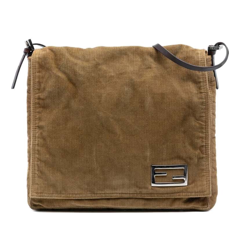 Fendi Corduroy Shoulder Bag Brown Velvet Very good condition - Front View