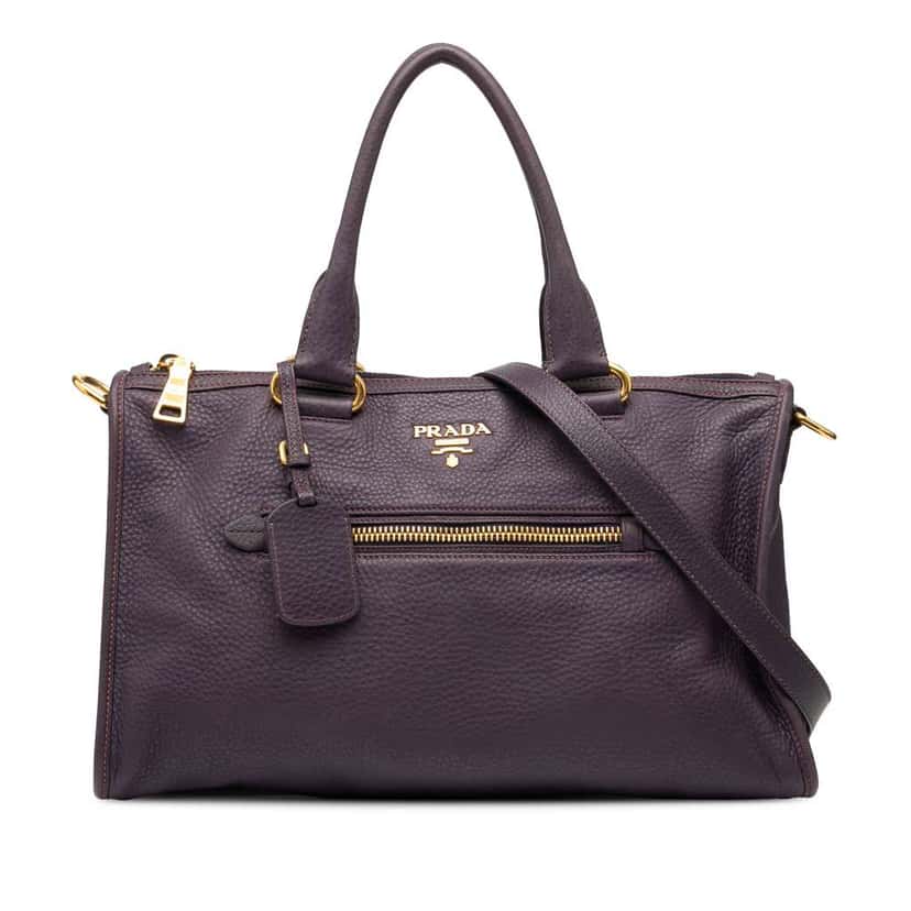 Prada Vitello Daino Zip Top Satchel Purple Leather Good condition - Front View