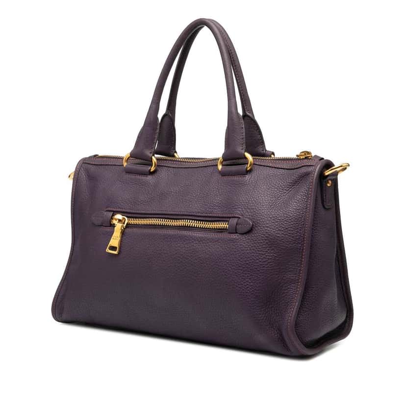 Prada Vitello Daino Zip Top Satchel Purple Leather Good condition - Back View