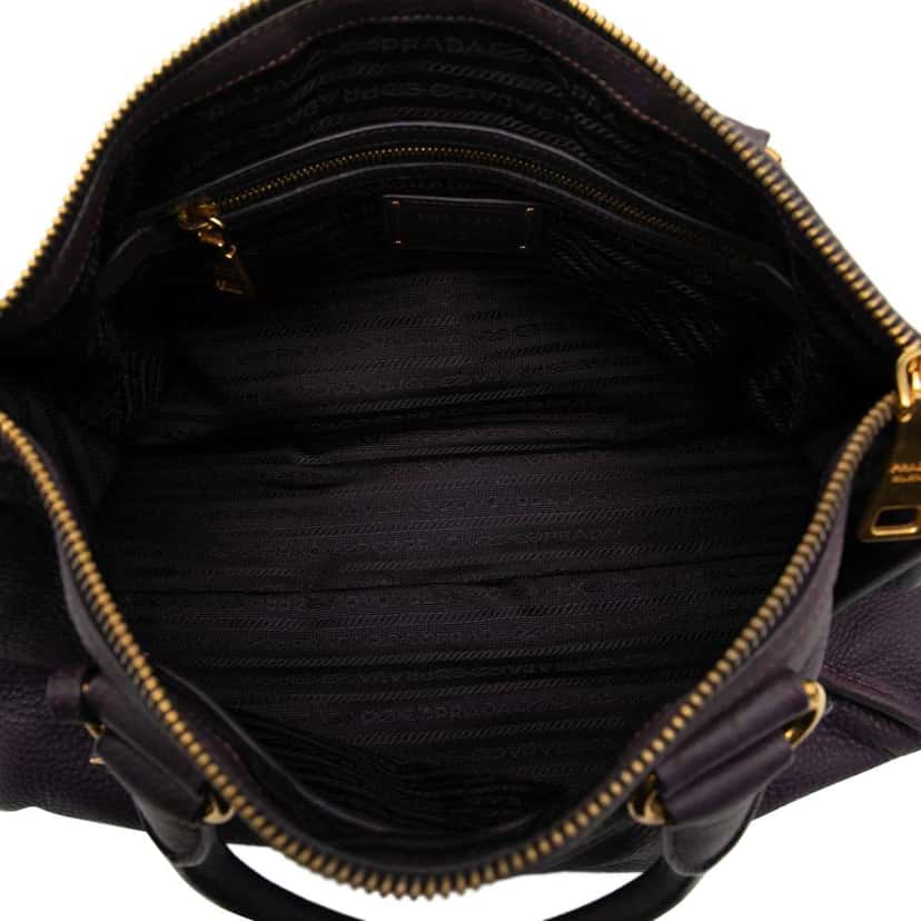 Prada Vitello Daino Zip Top Satchel Purple Leather Good condition - Model View