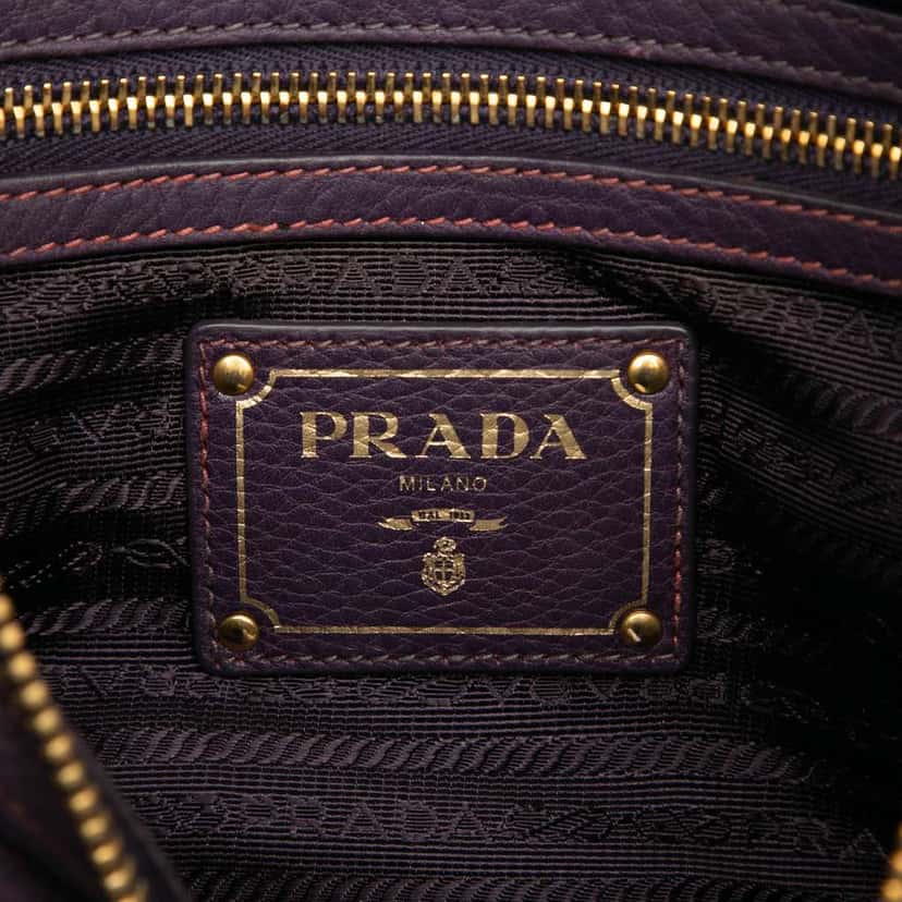 Prada Vitello Daino Zip Top Satchel Purple Leather Good condition - Box View