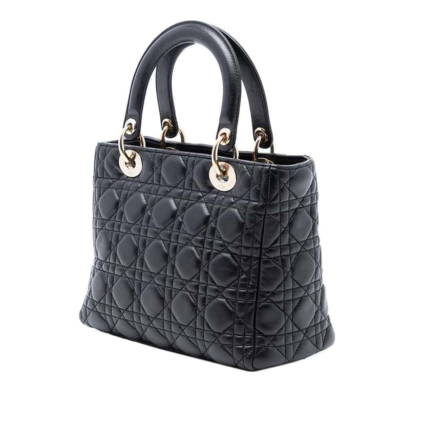 Dior Medium Lambskin Cannage Lady Dior Black Leather Good condition - Back View