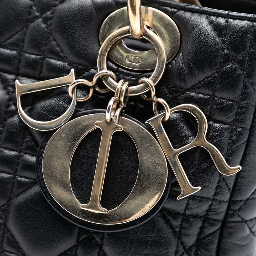 Dior Medium Lambskin Cannage Lady Dior Black Leather Good condition - Box View