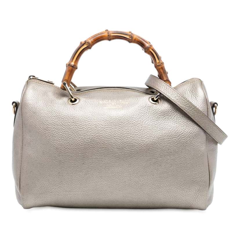 Gucci Medium Calfskin Bamboo Shopper Boston Bag Gold Leather Very good condition - Front View