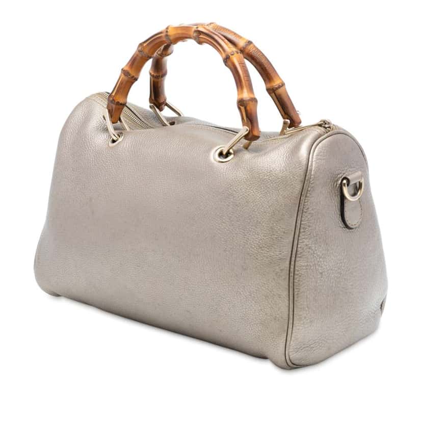 Gucci Medium Calfskin Bamboo Shopper Boston Bag Gold Leather Very good condition - Back View