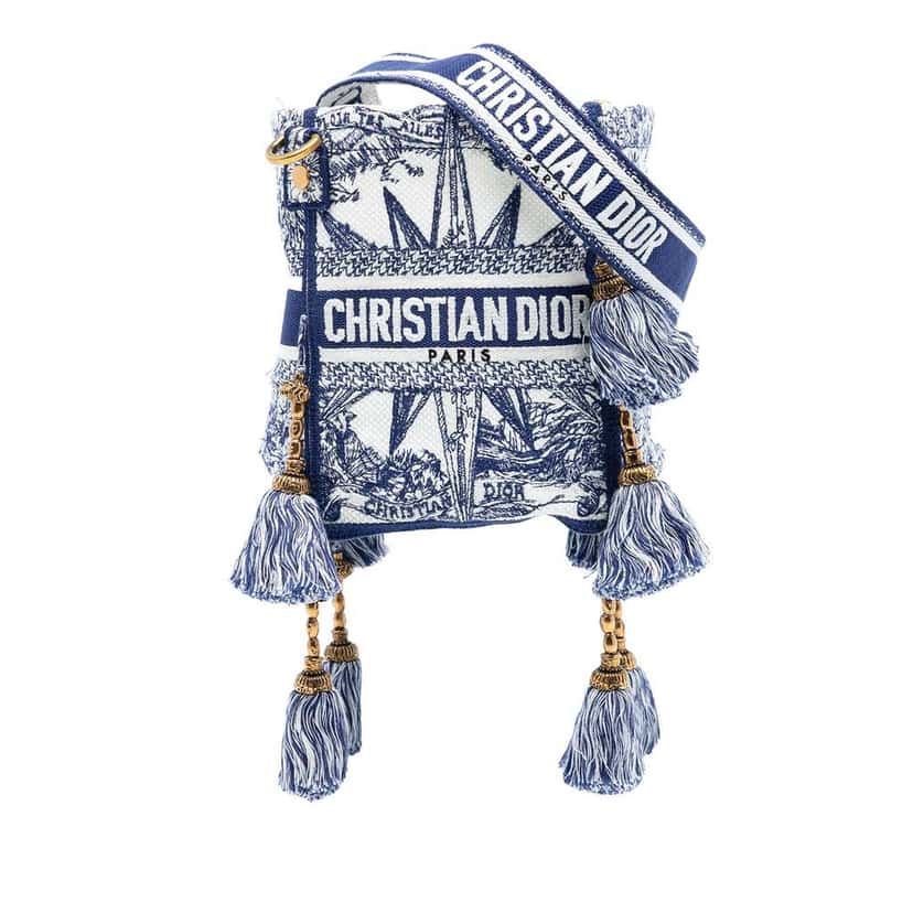 Dior Canvas Embroidered Reve d Infini D Bubble Bucket Bag Blue Canvas Good condition - Front View