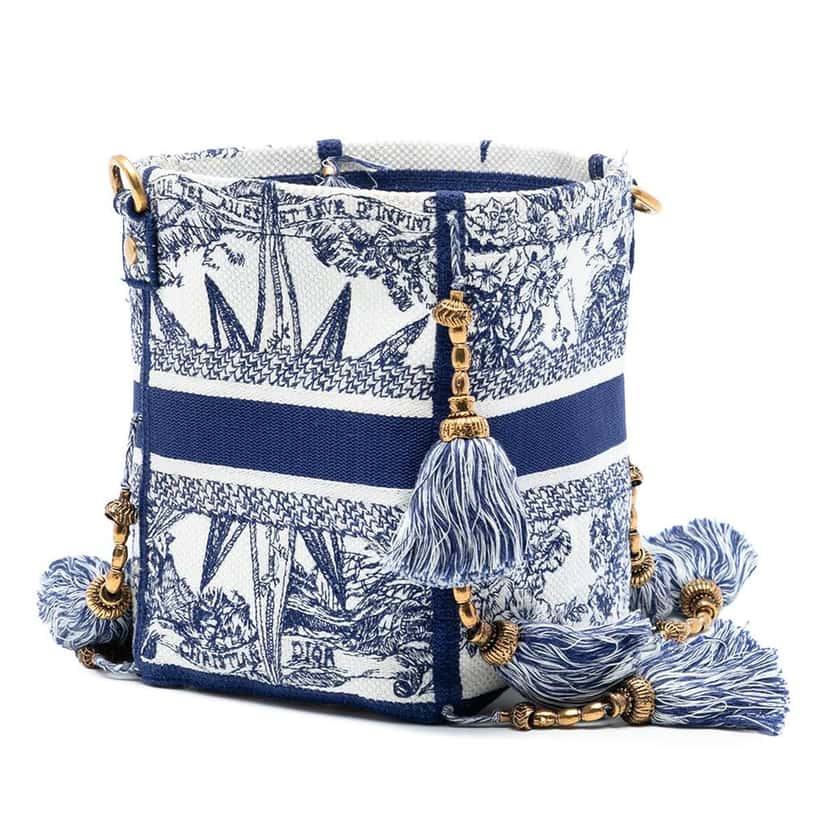 Dior Canvas Embroidered Reve d Infini D Bubble Bucket Bag Blue Canvas Good condition - Back View