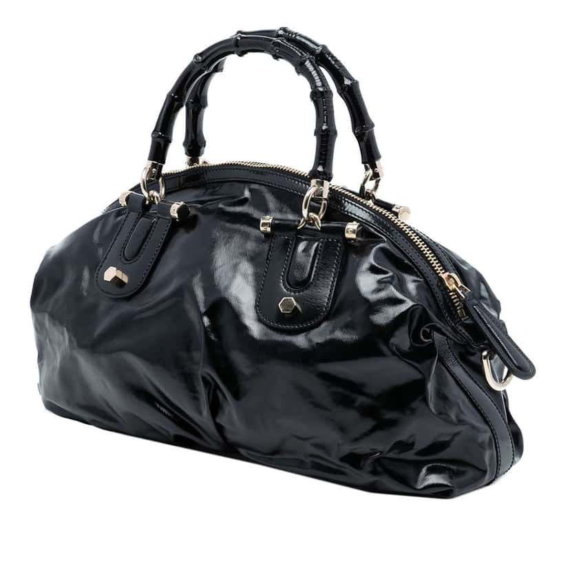 Gucci Coated Canvas Bamboo Dialux Pop Satchel Black Canvas Good condition - Back View