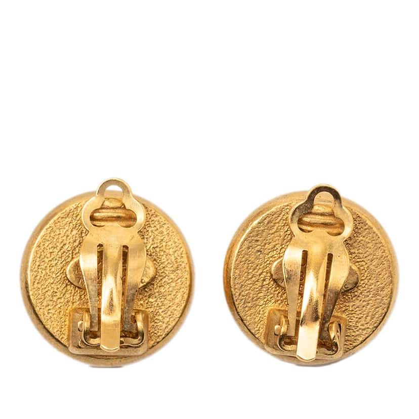 Chanel Gold Plated Faux Pearl Logo Round Clip on Earrings Gold Metal Good condition - Back View