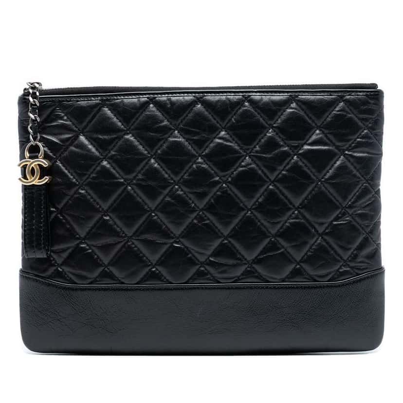 Chanel Medium Aged Calfskin Gabrielle O Case Clutch Black Leather Good condition - Front View
