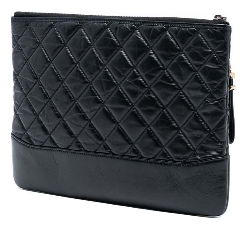 Chanel Medium Aged Calfskin Gabrielle O Case Clutch Black Leather Good condition - Back View