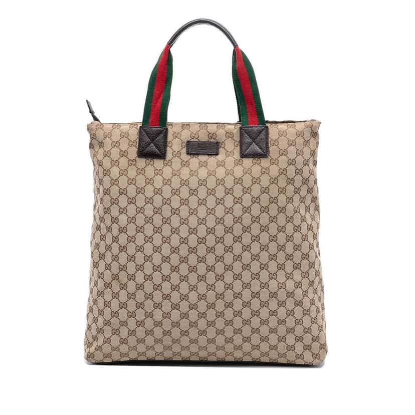 Gucci GG Canvas Web Tote Brown Canvas Good condition - Front View